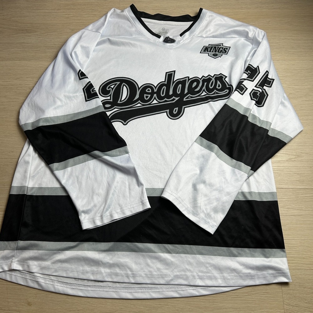 Los Angeles Dodgers x LA Kings Hockey Jersey Mens XL White Black #25 Crossover